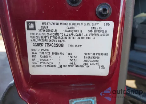 2004 Chevrolet Avalanche 1500 из США, поврежденный, VIN 3GNEK12T54G329508